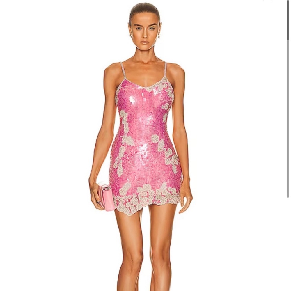 LoveShackFancy Meline Pink Sequin Mini Dress